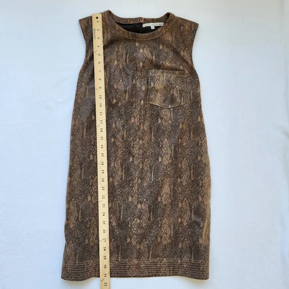 Edgy Snakeskin Print Mini Shift Dress Brown Sleeveless Soft Comfy Trendy Cute XS - Picture 15 of 16